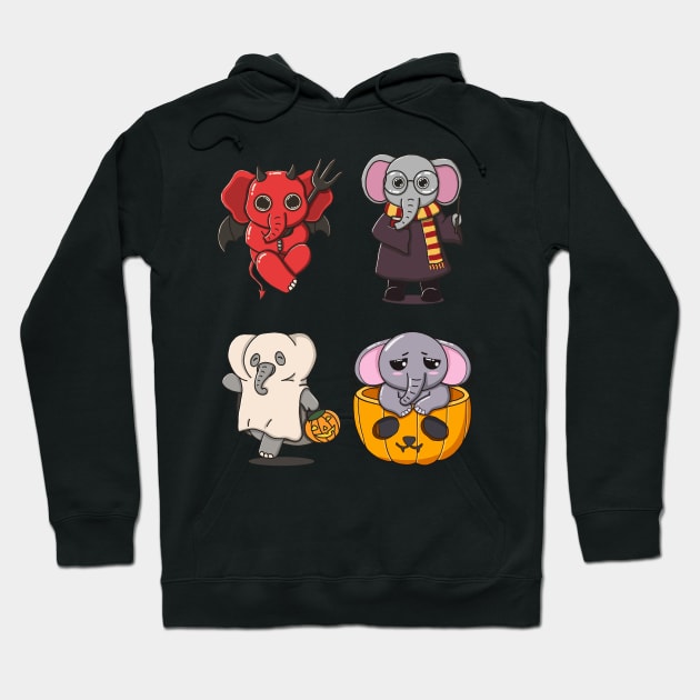 Cute Halloween Elephant Pack Hoodie by Luna Illustration